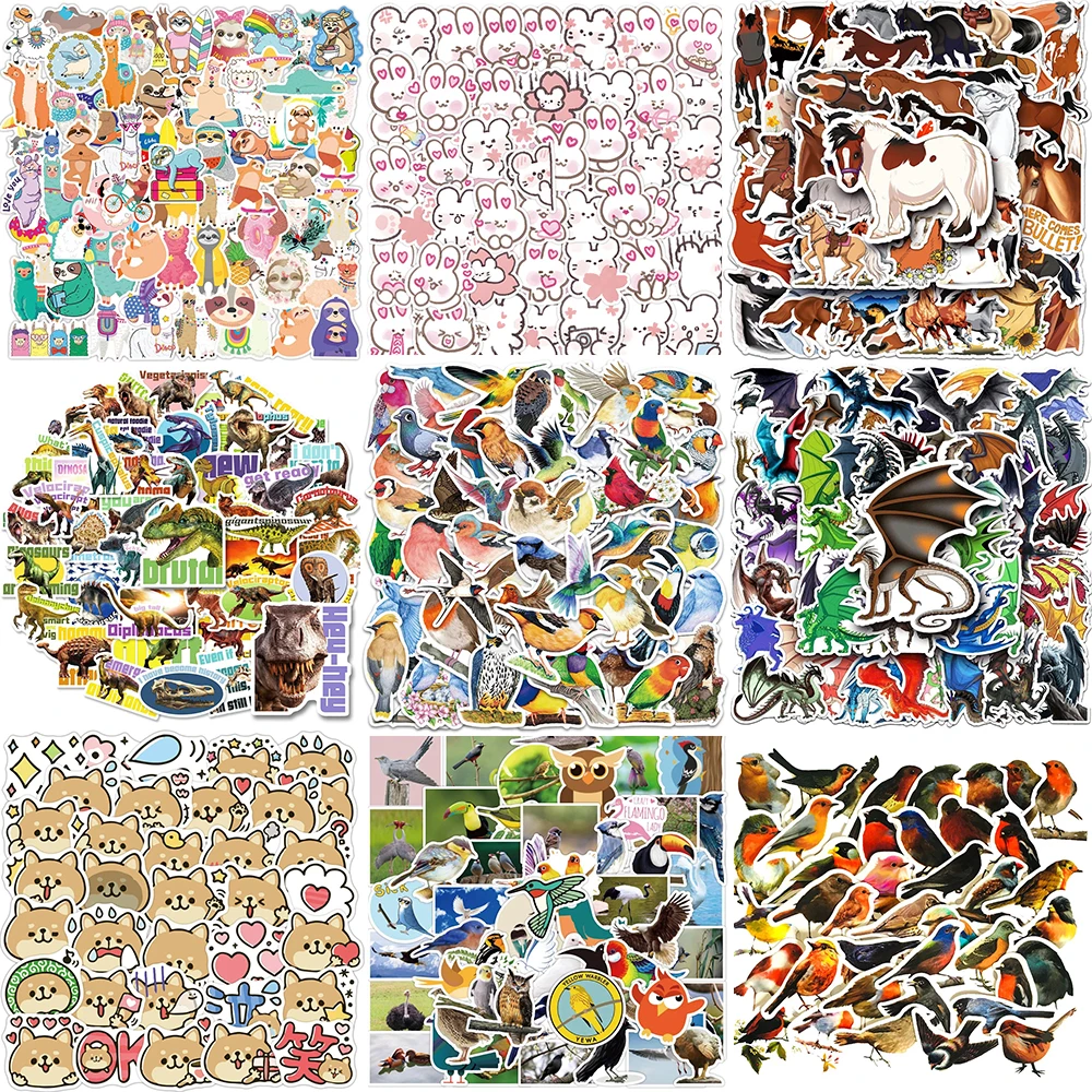 10/30/50PCS Realistic Bird Horse Dinosaur Cute Cartoon Dog Bunny Sticker Series Laptop iPad Journal Phone Airpods Case Wholesale