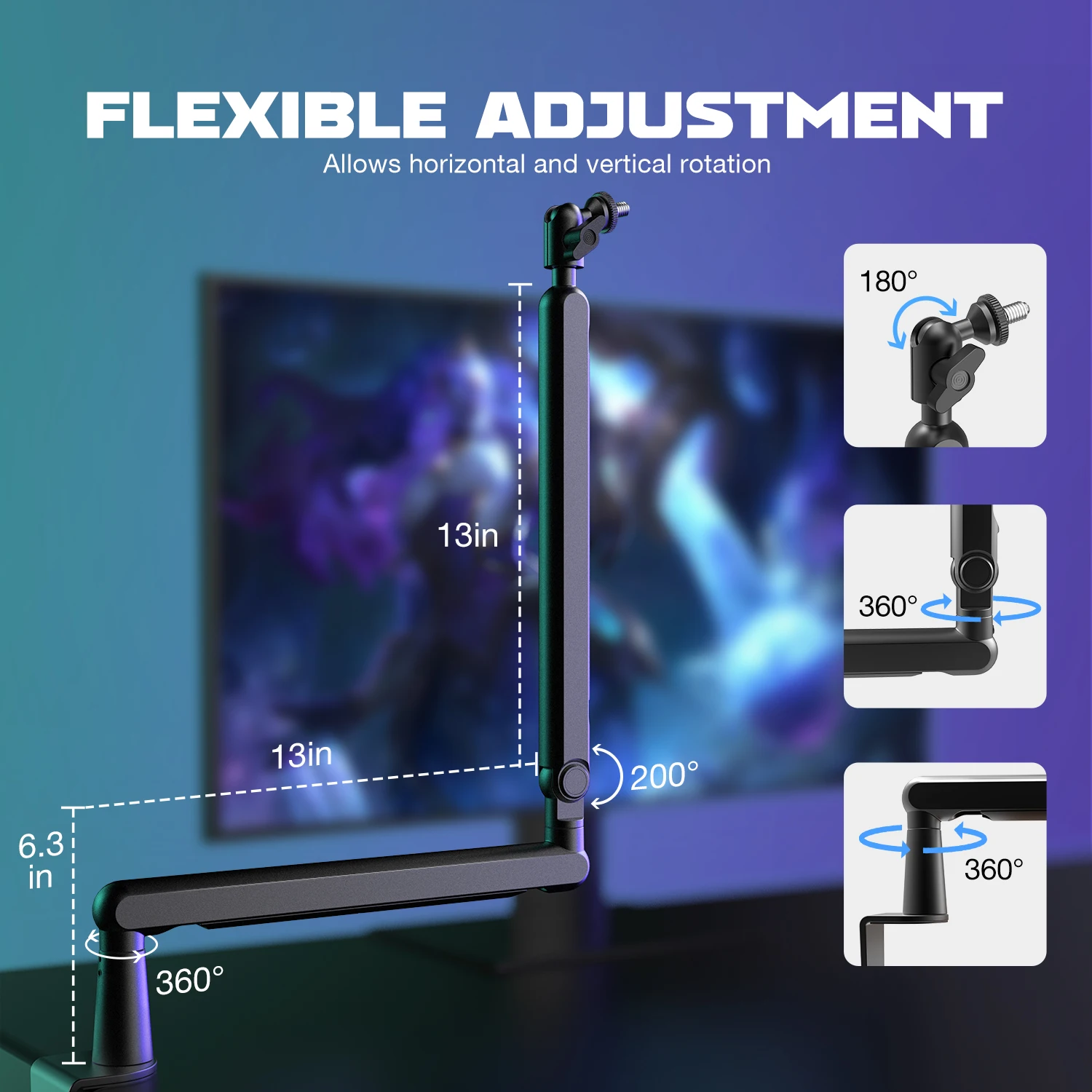 FIFINE Adjustable Low-profile Arm Microphone Stand with Cable Managment/Desk Mount, Suspension Boom for K688 Ampligame AM8-BM88