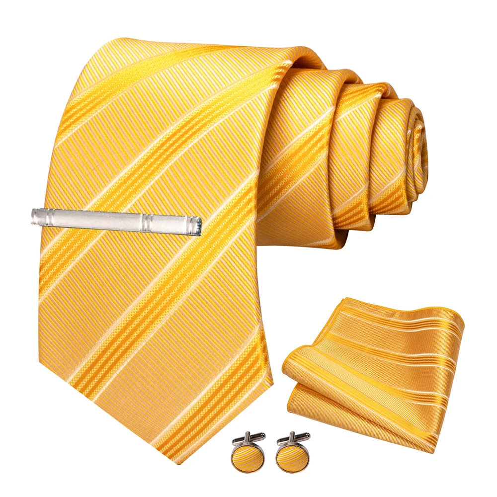 JEMYGINS Mode Männer Krawatte Luxus Gelb Gold Striped Plaid Seide Hochzeit Krawatte Für Männer Hanky Manschettenknopf Krawatte Set Bussiness Party geschenk – Detail 10