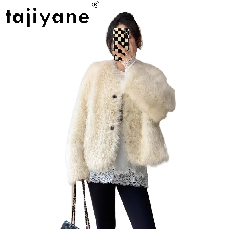 TAJIYANE 100% Tuscany Wool Sheepskin Double Faced Fur Coat Woman Short Beige Real Fur Jacket Women Winter Clothes 2025 шуба
