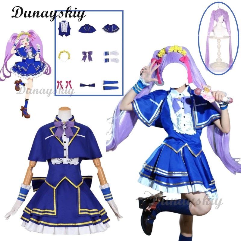 Anime Pripara Manaka Laala Cosplay Costume SoLaMi Smile Wig Blue Lolita Dress Uniform Woman Kawaii Masquerade Ball Suit