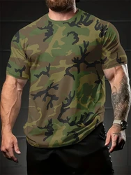 Camuflagem masculina estampada, camiseta masculina casual de verão, top masculino, corrida, fitness, manga curta, moda ao ar livre, camiseta esportiva masculina