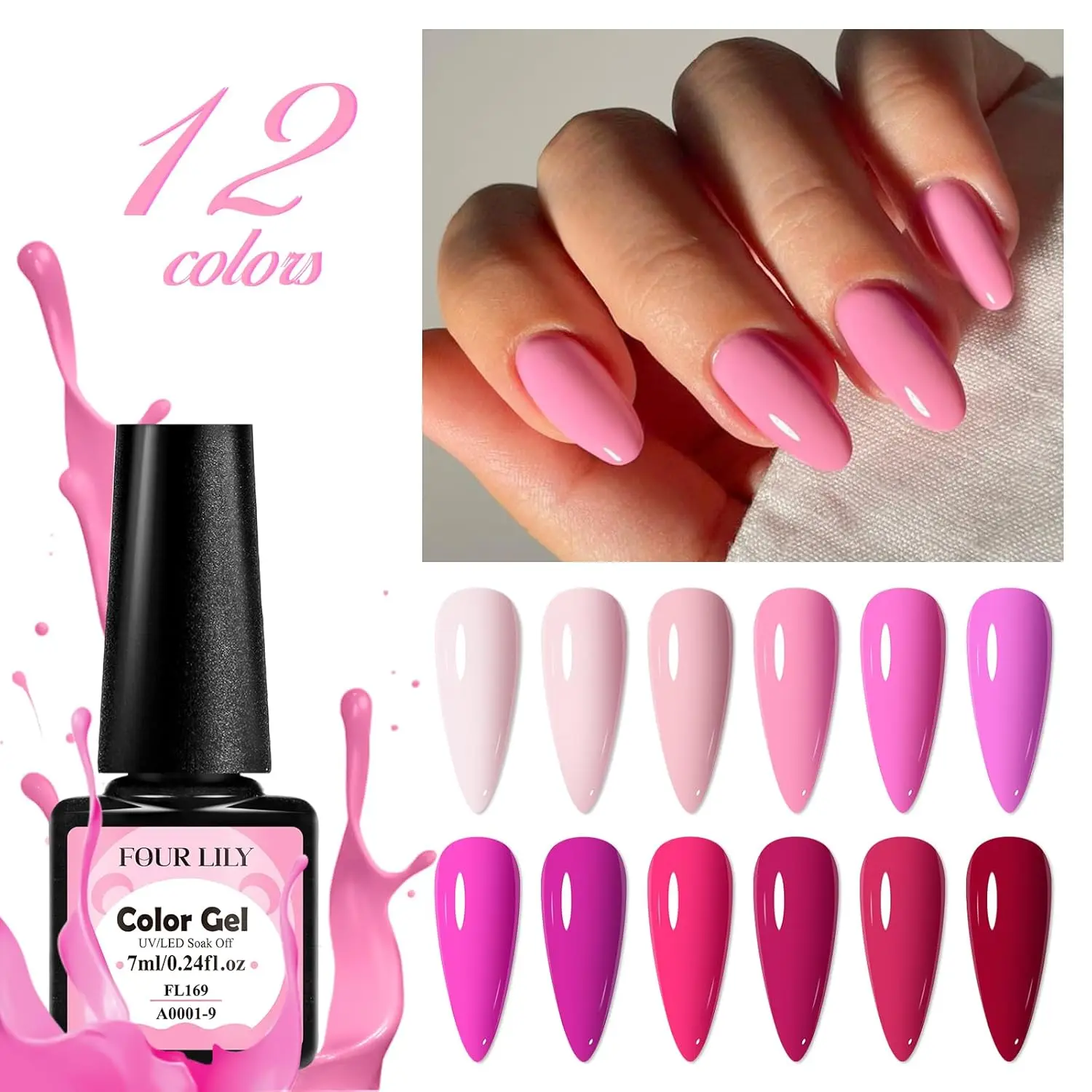 12-Color Gel Nail Polish Set, Red Hot Pink Nude Gel Polish Kit with UV LED Lamp - Fall in Love Collection, Gift for Women & Girl