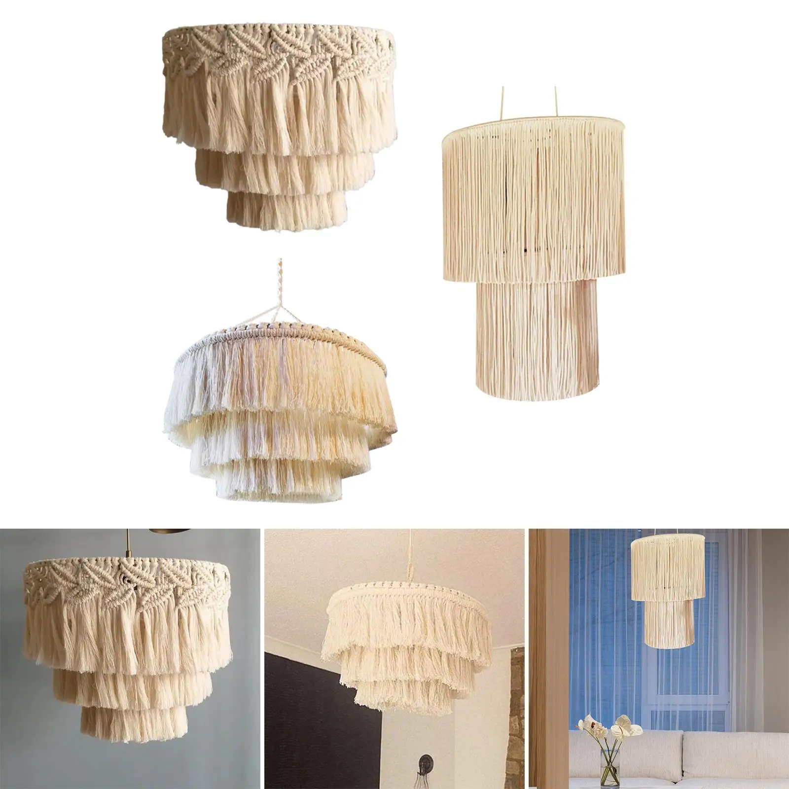 Handmade Macrame Lamp Shade Cotton Bohemian Pendant Light Cover for Home Chandelier Bedroom and Baby Room Decor