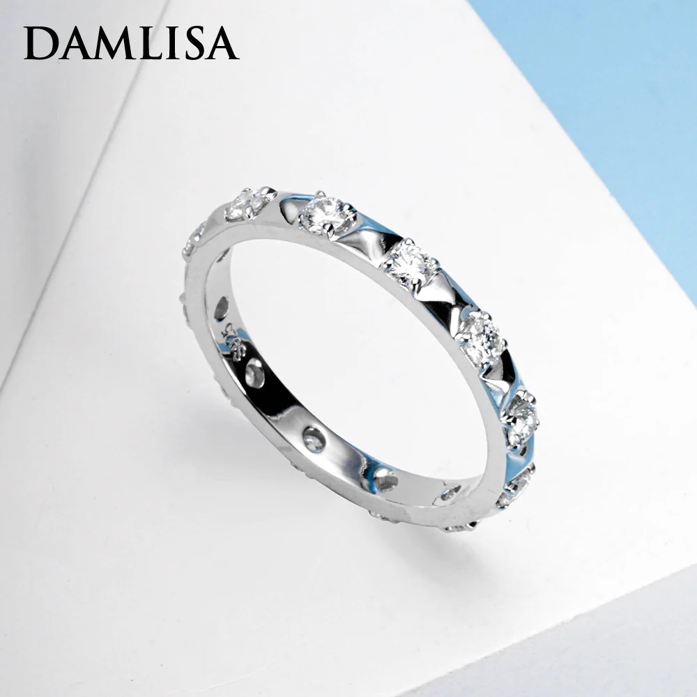 

DAMLISA 3mm D VVS1 Moissanite Wedding Band Ring For Women 925 Sterling Silver 18K Gold Plated Eternity Band Engagement Ring