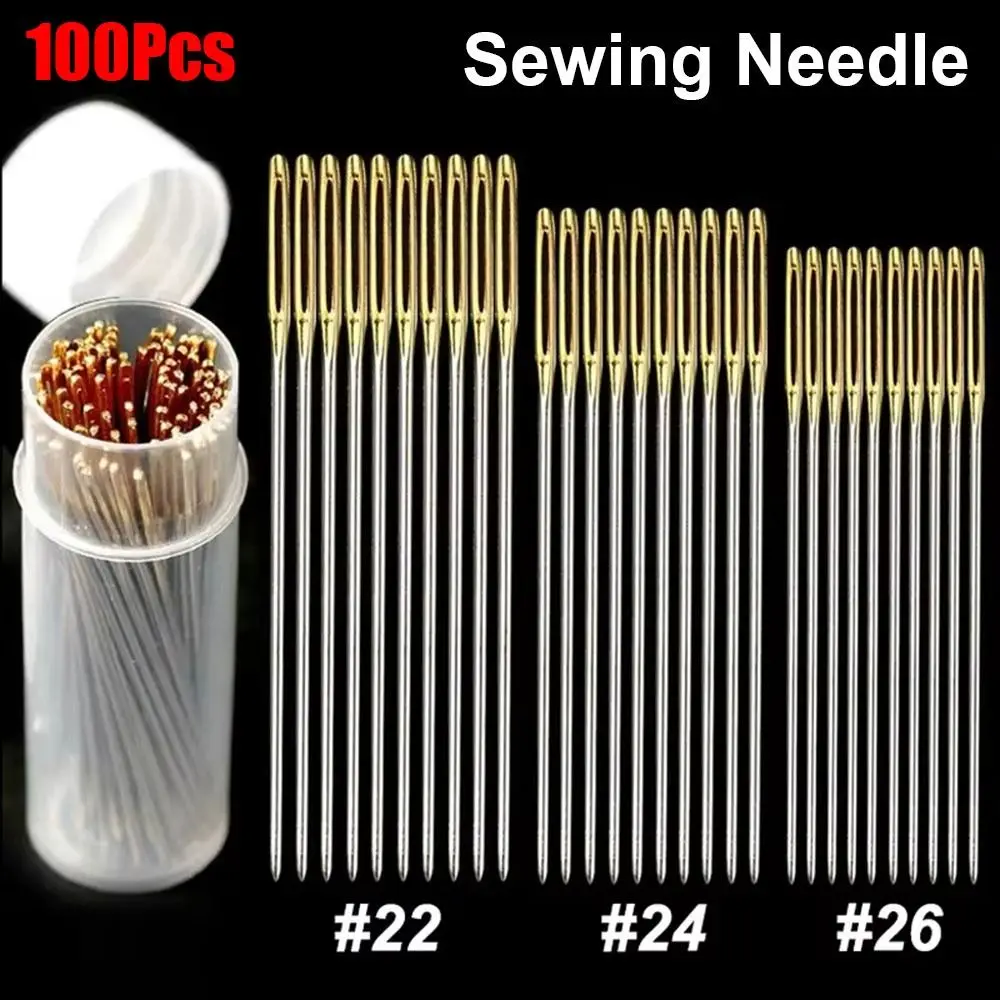 100Pcs Durable Multi-size Sewing Needle Stainless Steel Tail Embroidery Fabric Cross Stitch Needle DIY 22/24/26# Craft Tool