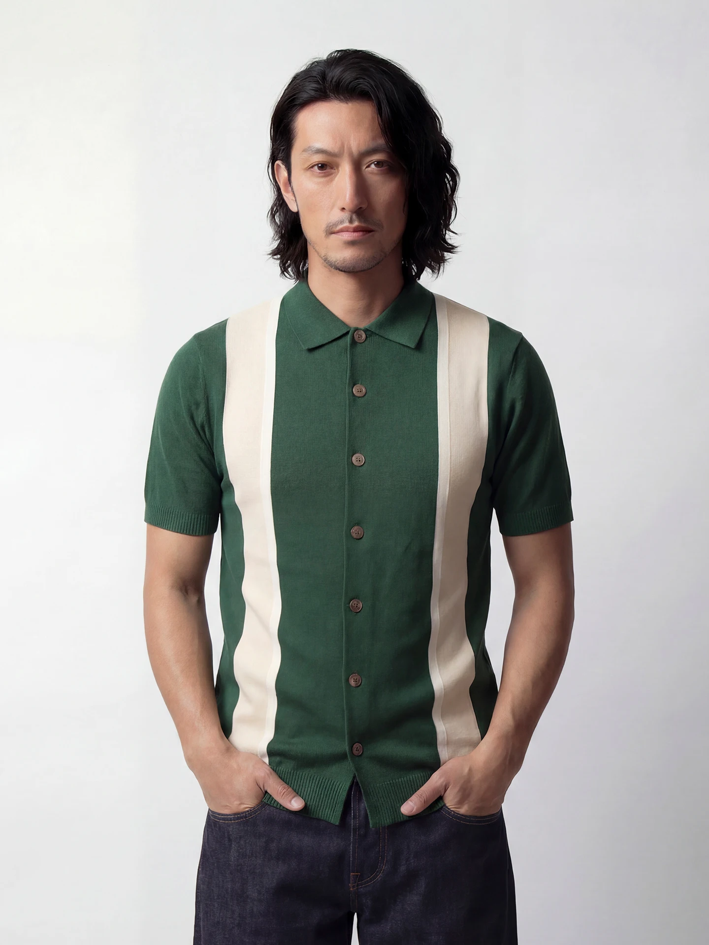 

SOARIN British Style Knitted Shirt Men's Casual Short Sleeve Turn-down Collar Stripe Design Breathable Cotton Spring Summer