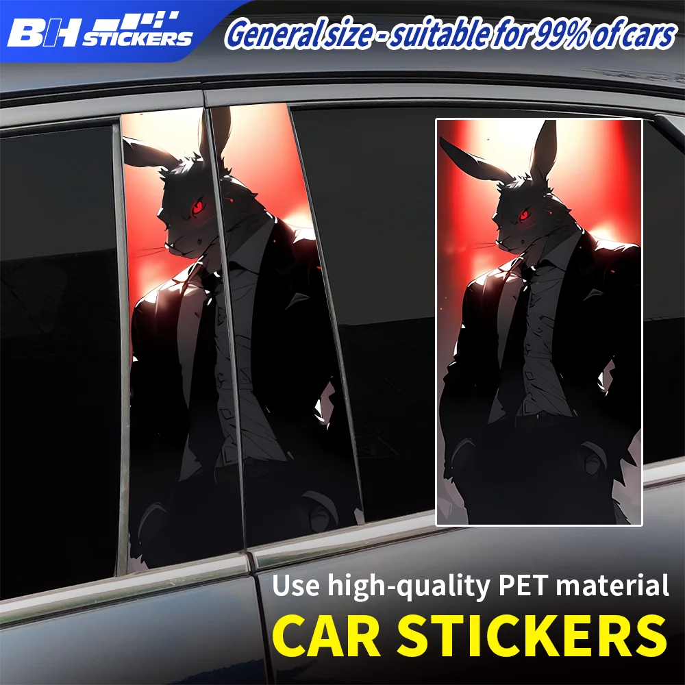

2PCS Universal Auto Side Pillar Stickers Black Rabbit Graphics for Car Window Body Decoration Cool Animal Vinyl Film Wrap DIY