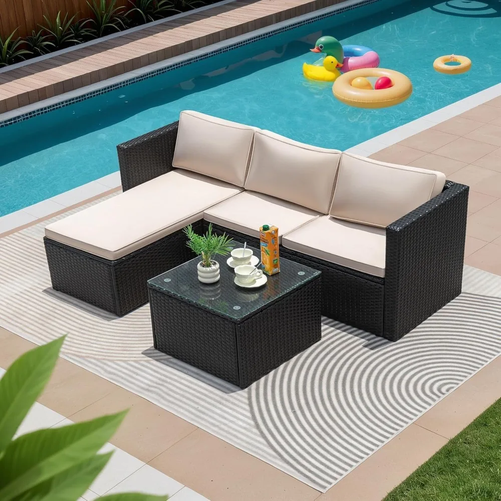 

Outdoor Patio Furniture Set Wicker Patio Sofa 3 Pieces Conversation Set Rattan sectional Sofa with Adjustable Seat