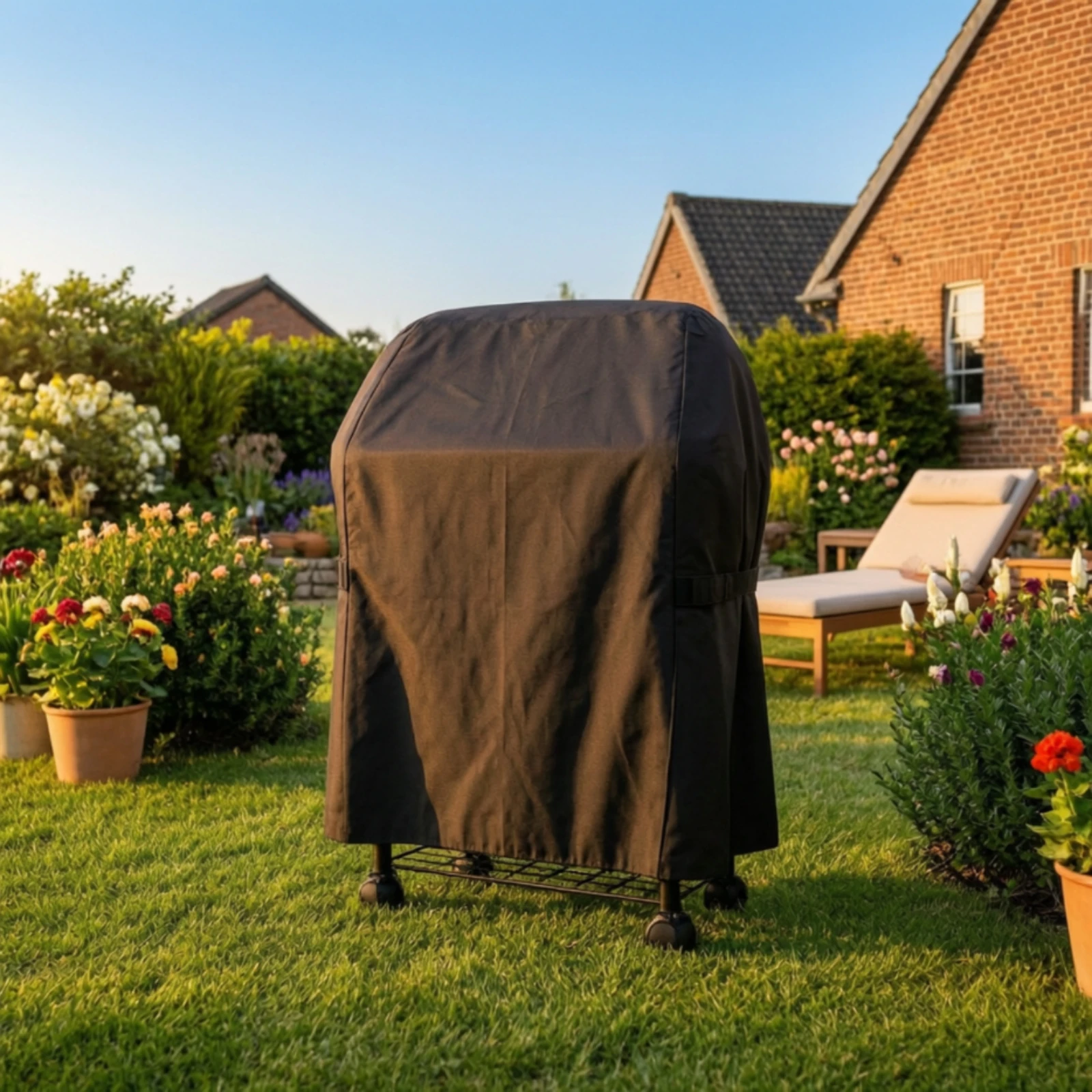 Grill Cover with Drawstring Dustproof Barbecue Cover with Handle Windproof Long-Lasting for Backyard, Patio view 3