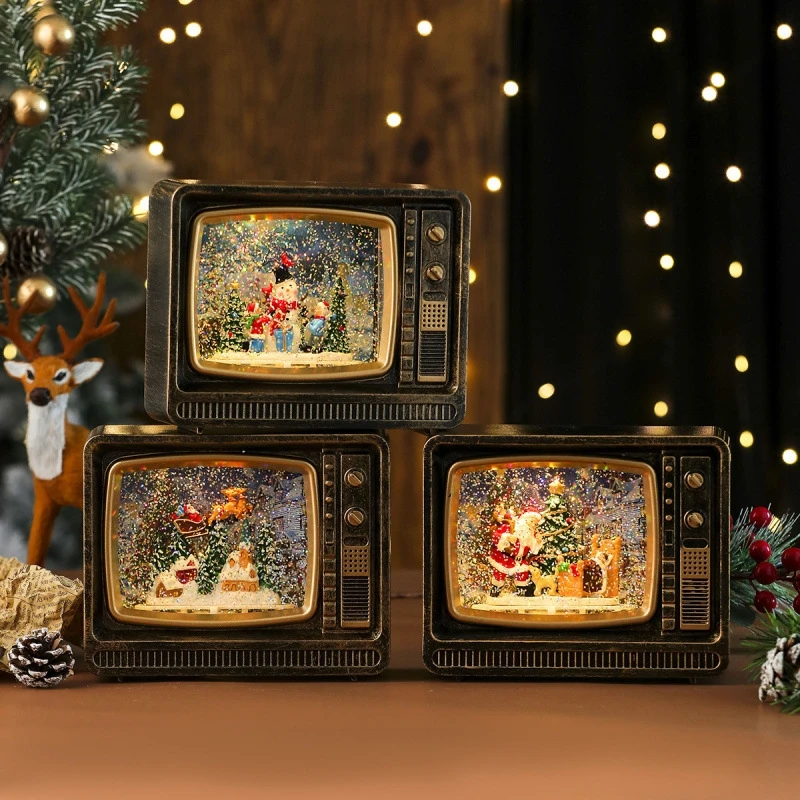 Christmas Music Snow Globe TV Night Light Water Filled Snowing Musical Box Table Centerpiece For Kids Couples Holiday Gift