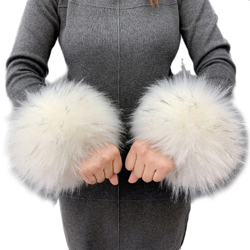 Faux Fur Cuffs Arm Warmers Furry Wrist Cuffs Holiday Costume Accessory for Women