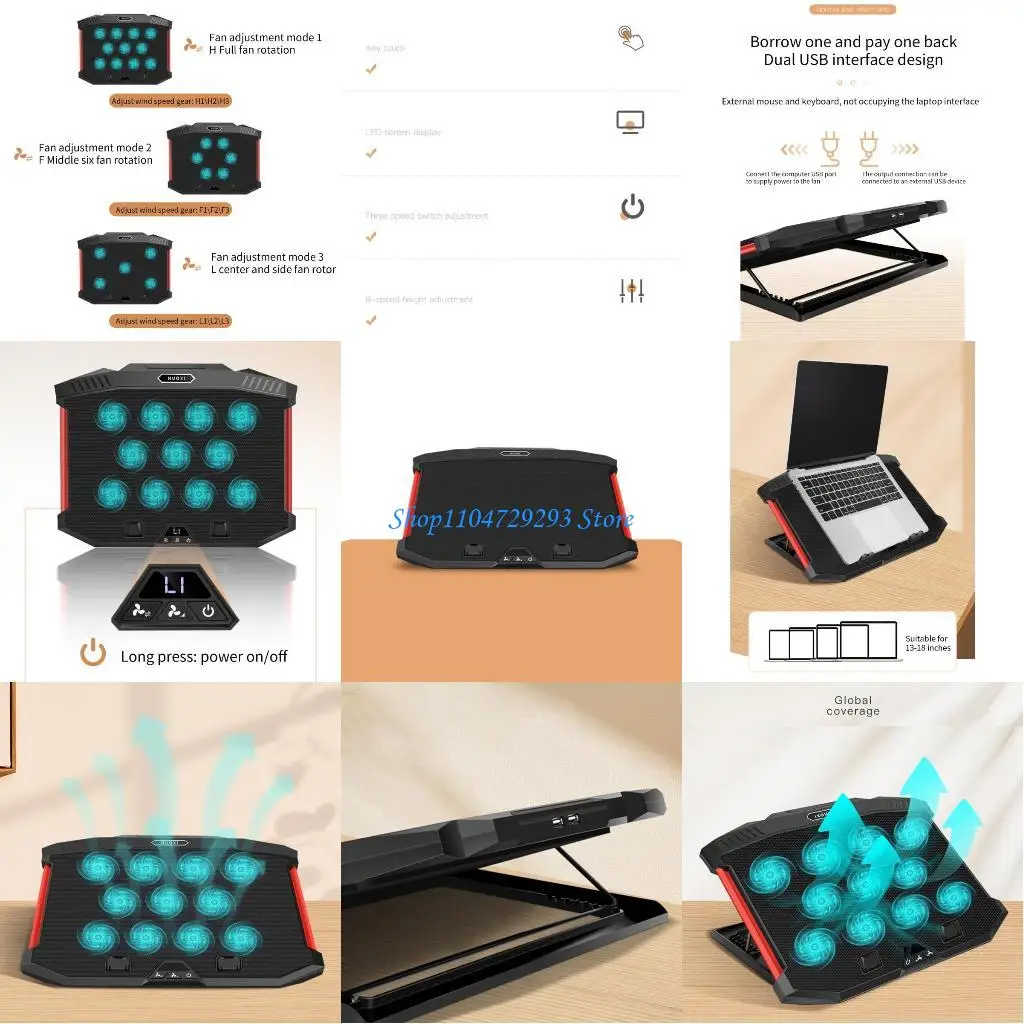 

Y2GD X100 Laptop Cooler Holder with Efficient Heat Dissipation Cooling Fans 8 Adjusta