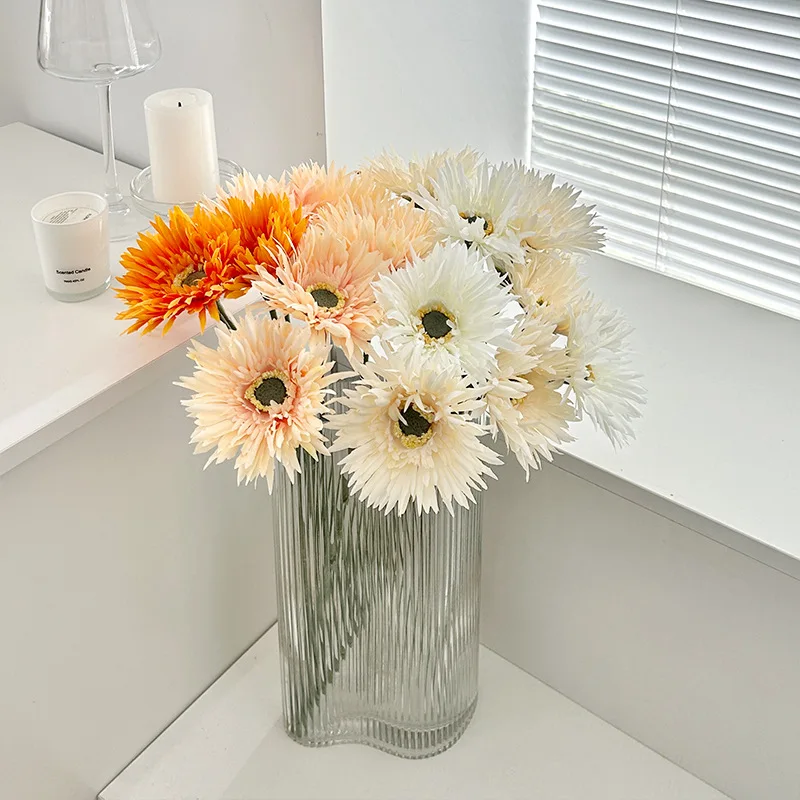 Margaritas artificiales de Gerbera Franc para decoración del hogar, accesorios de fotografía para boda, 5 piezas