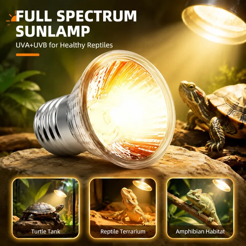 Multi-use Pet Basking Heat Lamp Lighting Warm Bulb for Tortoise Reptile, Simulate Sunlight To Help Calcium Absorption, Terrarium
