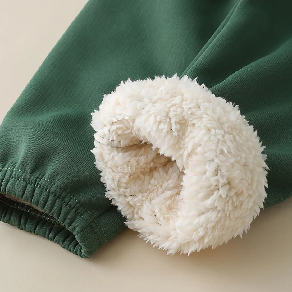 Kinderhosen für Jungen/Mädchen mit Plüschisolierung, einfarbig, mehrfarbig, modisch, für den Winter, lässig, für den Alltag, mit Beinbündchen. – Detail 12