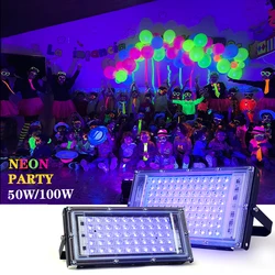 395nm 400nm LED UV Floodlight 220V 110V Ultraviolet Stage Lamp 50W 100W  Stage Blacklight Waterproof Disco Party Stage Backlight