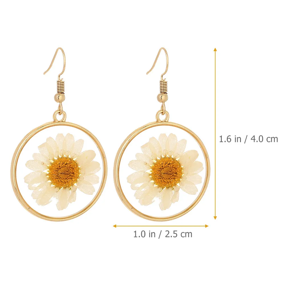 1Pair Sunflower Pressed Flower Earrings Dried Flower Ear Dangle High Grade Material Fade Resistant Lightweight Elegant Jewelry