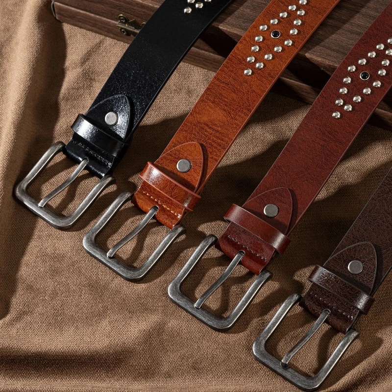 

Retro Rivet Punk Style Leather Belt Trendy Men's Western Cowboy Style Decorative Belt Jeans Accessories Men's Belt