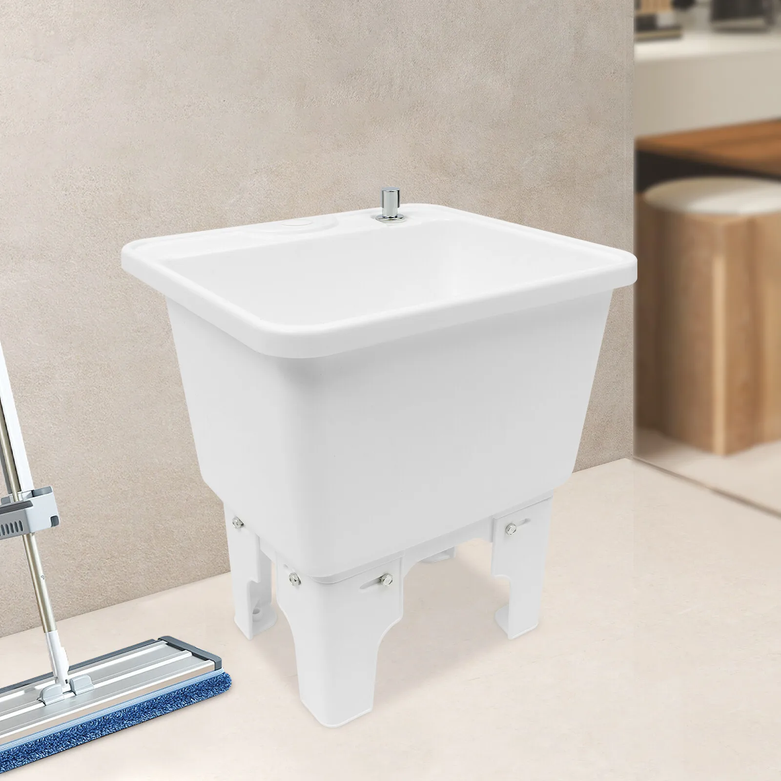 

Thoughtful White Floor Mop Sink With One-Touch Drain - Large-Diameter Drain Prevents Clogging, Smooth Edges&Light Weight 5.07Lbs