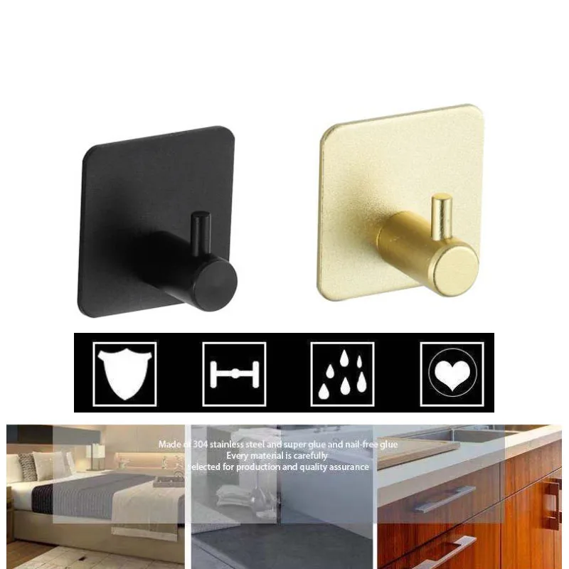 black gold color Self Adhesive Wall Door Towel Clothes Hook Key Rack Kitchen Towel Hanger Aluminum Hanger Robe Rack Home q1