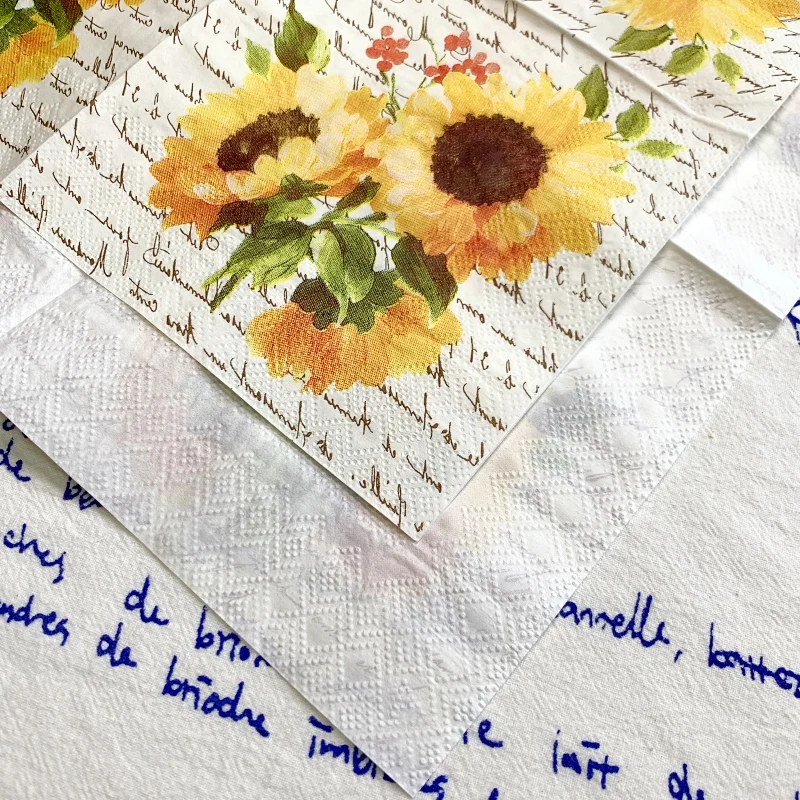 20Pcs/Bag Vintage Sunflower Decoupage Paper Napkins Flower Paper Tissues for Party Tableware Wedding Xmas Supplies 25x25cm New