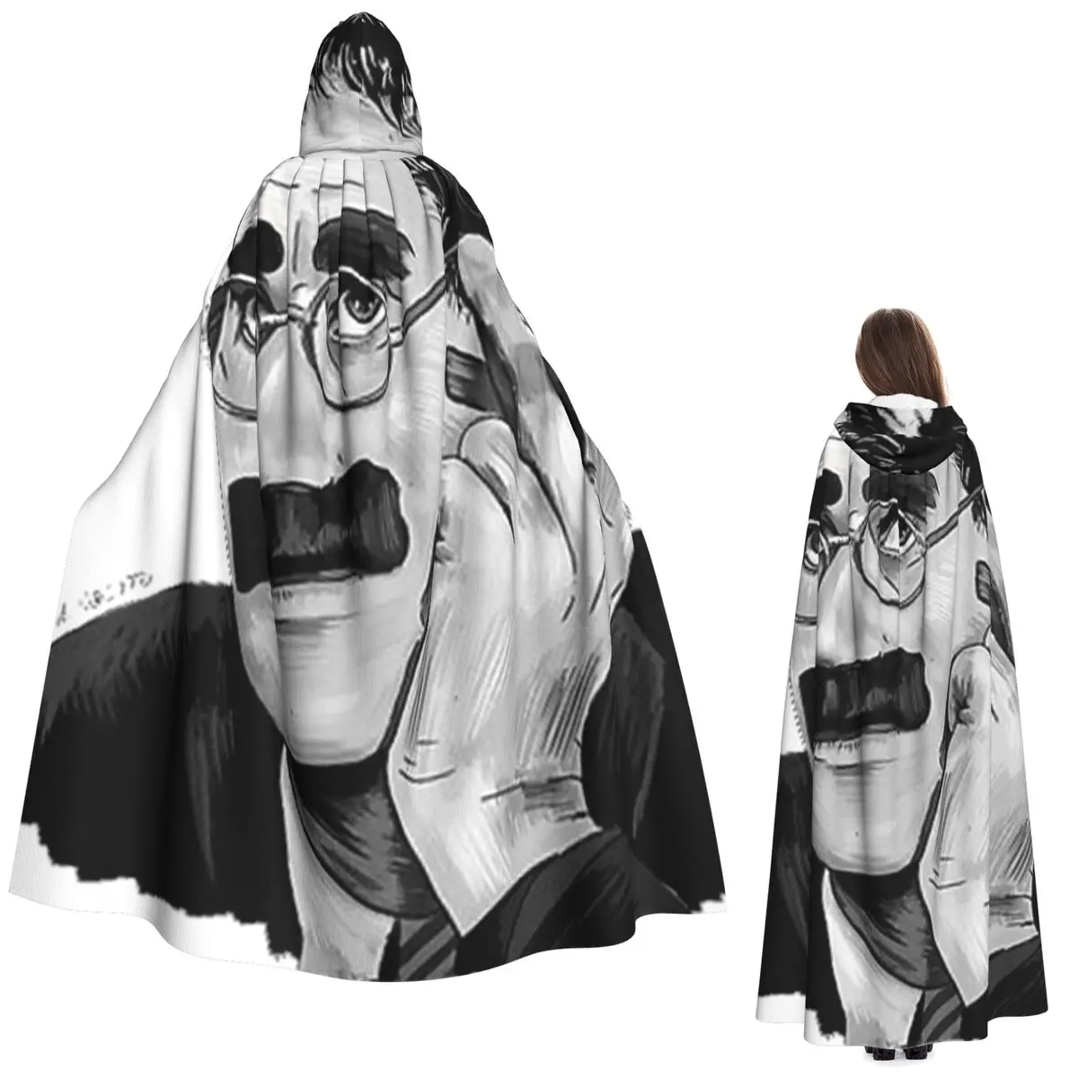 

Groucho Marx Portrait Illustration By Burro Long Hooded Cloak Witch Medieval Costume Cosplay Cape HalloweenParty Adult Unisex