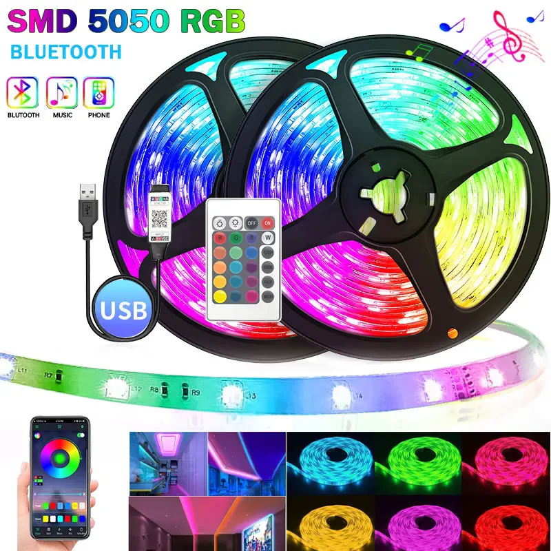USB Led Light Strip Rgb Smd 5050 5V Led Ribbon Bluetooth Wifi Remote App Control Tv Backlight Led String Ice Tape For Wedding