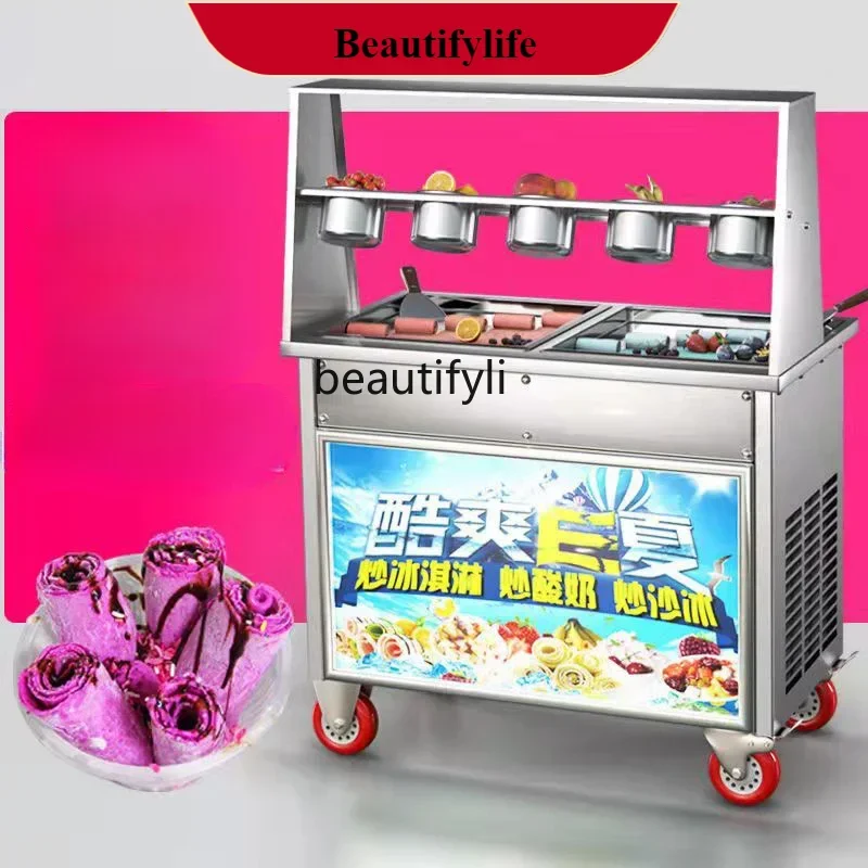 

E132 Fried Yogurt Fried Ice Machine Commercial Stall Automatic Thick Cut Fried Milk Roll Smoothie Ice Cream Machine