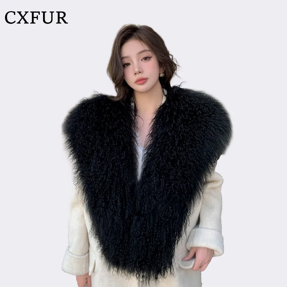 

Women Boutique Outfit Curly Hair Real Mongolian Lamb Fur Cape Shawl CX-B-139