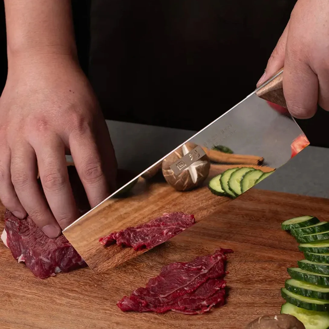 

8 Inch Nakiri Knife 9Cr18Mov Stainless Steel Blade Wood Handle Chef Slicing Vegetable Cleaver Meat Handmade Forged Kitchen Knife