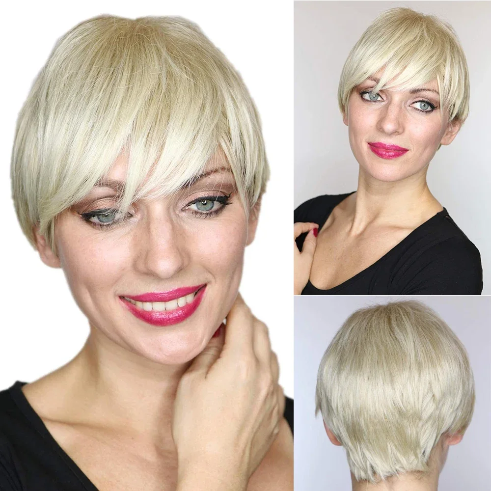 Straight 613 Blonde Short Wigs Brazilian Pixie Cut Human Hair Wig for Black Women Full Machine Wig Daily Use Hair Color 30# 27#