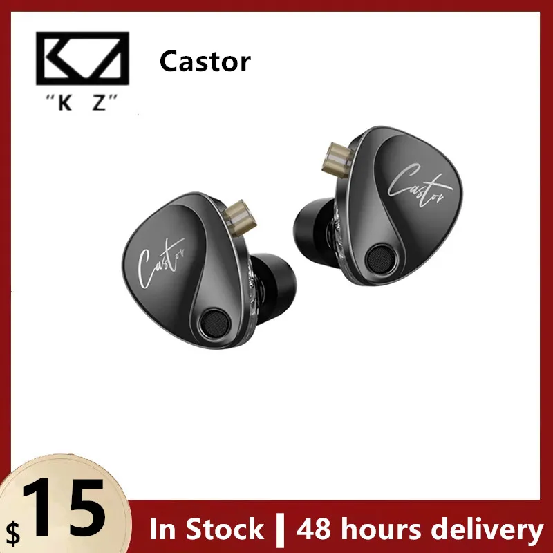 KZ-Castor In Ear Hifi Earphone, Monitor Headphone, cancelamento Earbuds, 2 Dynamic High-End ajustável, equilibrada Armadura Earphones