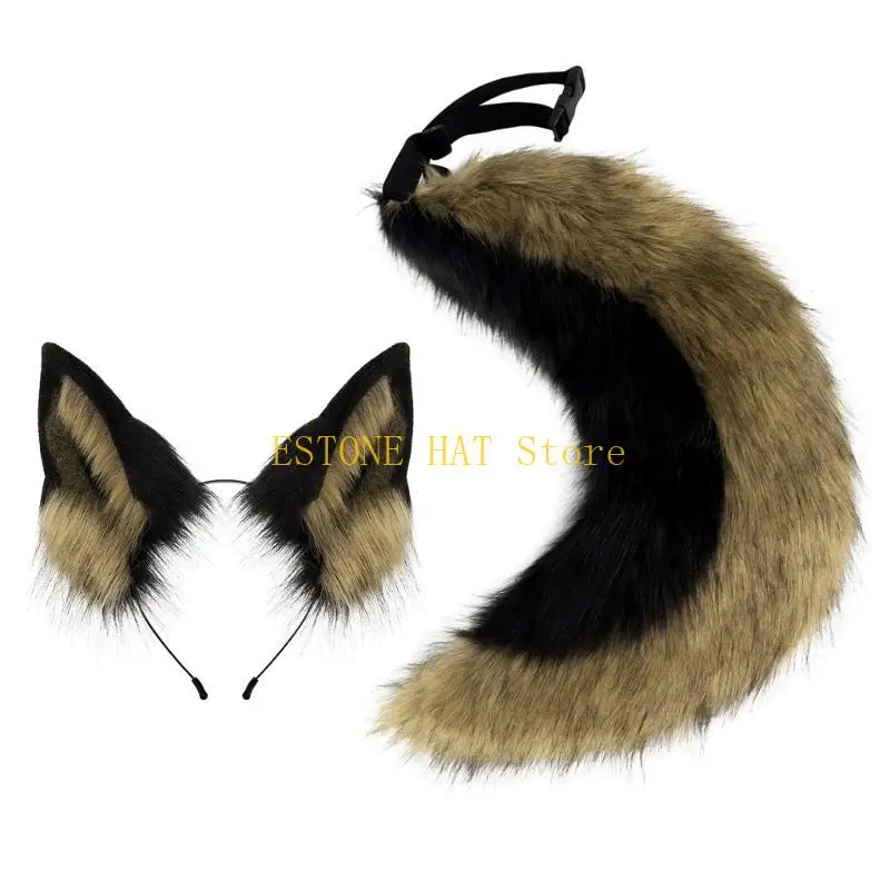 49MF Dierenkostuum Halloween Wolf Hondenkostuumaccessoires inclusief hoofdband met dierenoren en dierenstaart