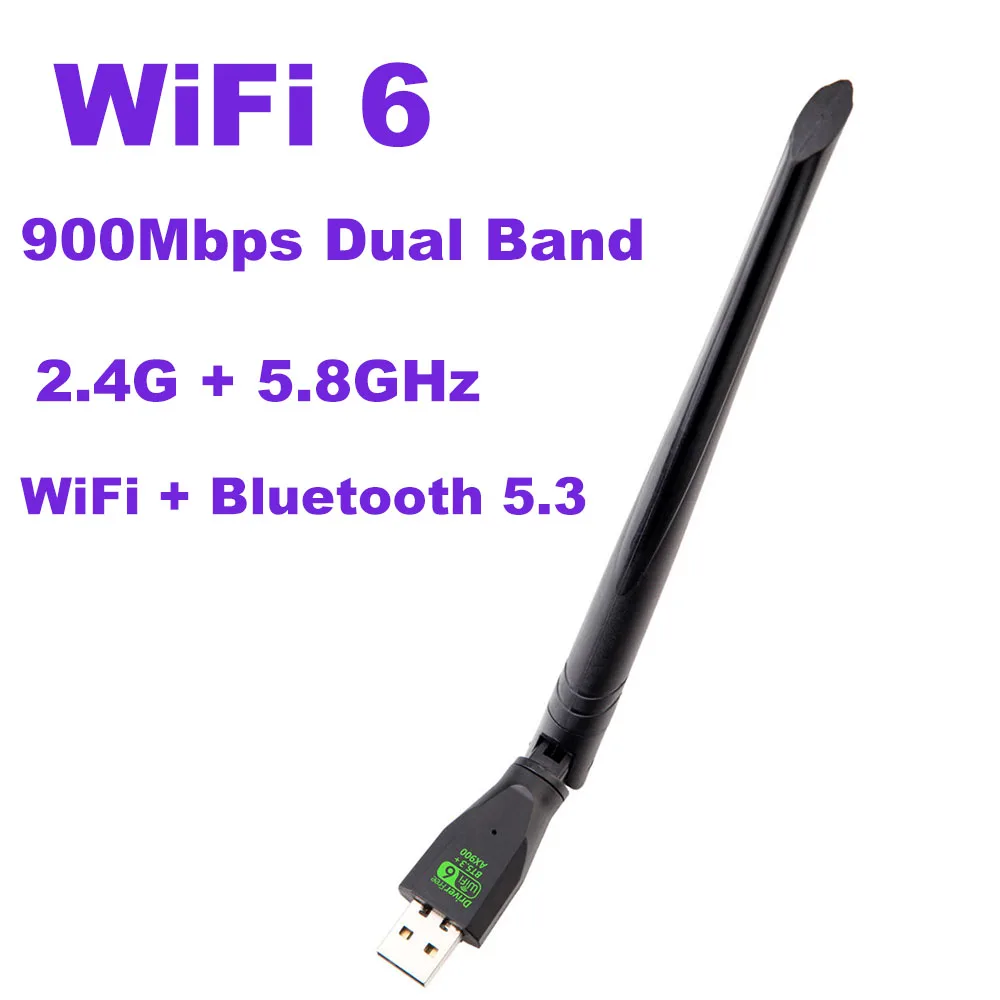 AX900 WiFi 6 USB Adapter Bluetooth 5.3 900Mbps Dual Band 5GHz/2.4GHz Wireless Network Card Driver Free for Windows 10/11
