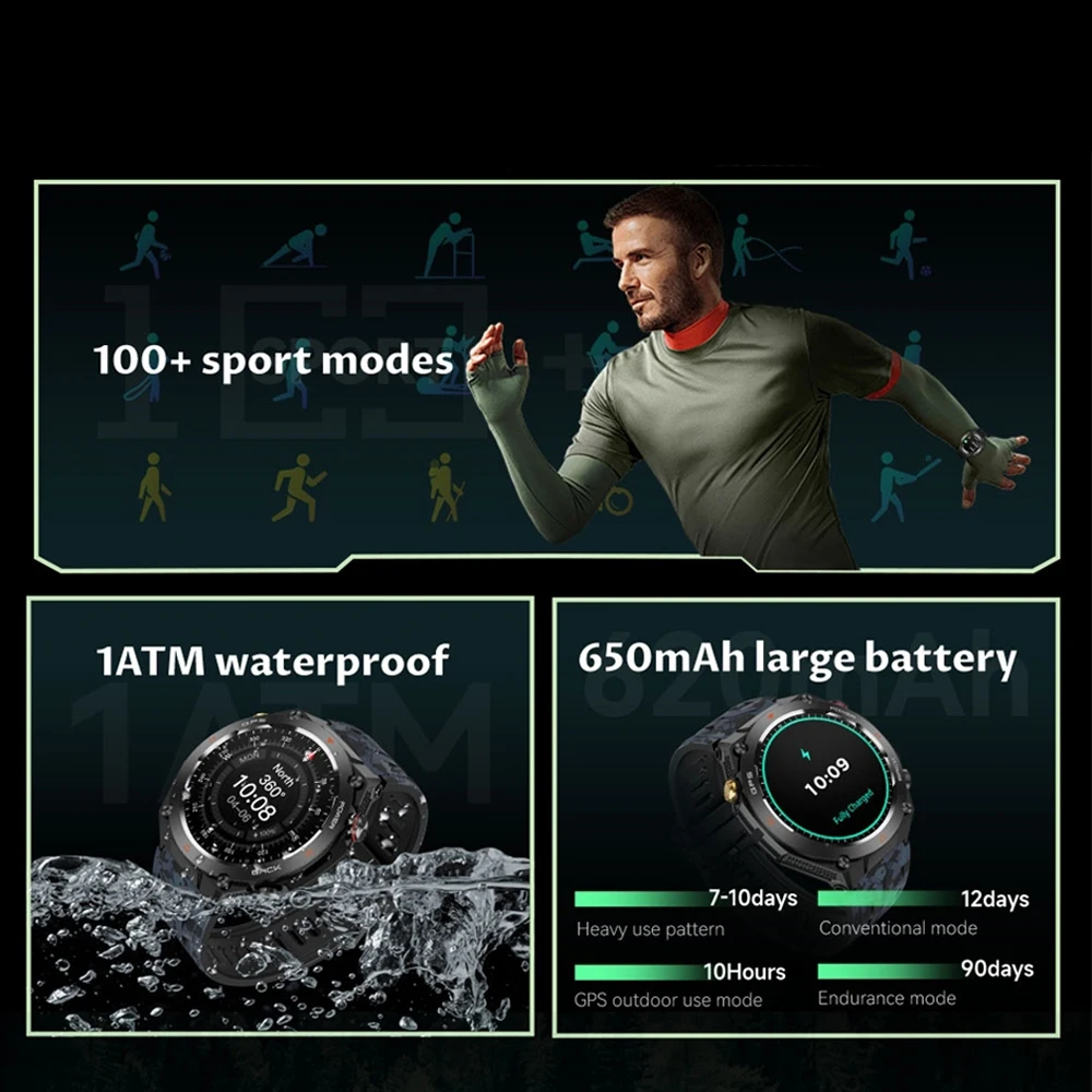 ساعة ذكية عسكرية T-Rex 3 بوليت في نظام تحديد المواقع البوصلة مقياس الارتفاع الجوي 10ATM IP69K مقاوم للماء AMOLED بلوتوث دعوة Smartwatch