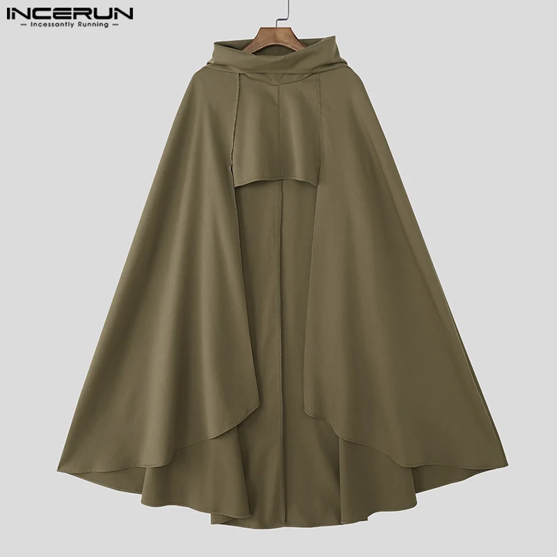 INCERUN Uomini Mantello Mantello di Colore Solido Allentato Casuale Maschile Irregolare Trench Streetwear 2025 Cappotti di Moda Stile Lungo Poncho Da Uomo