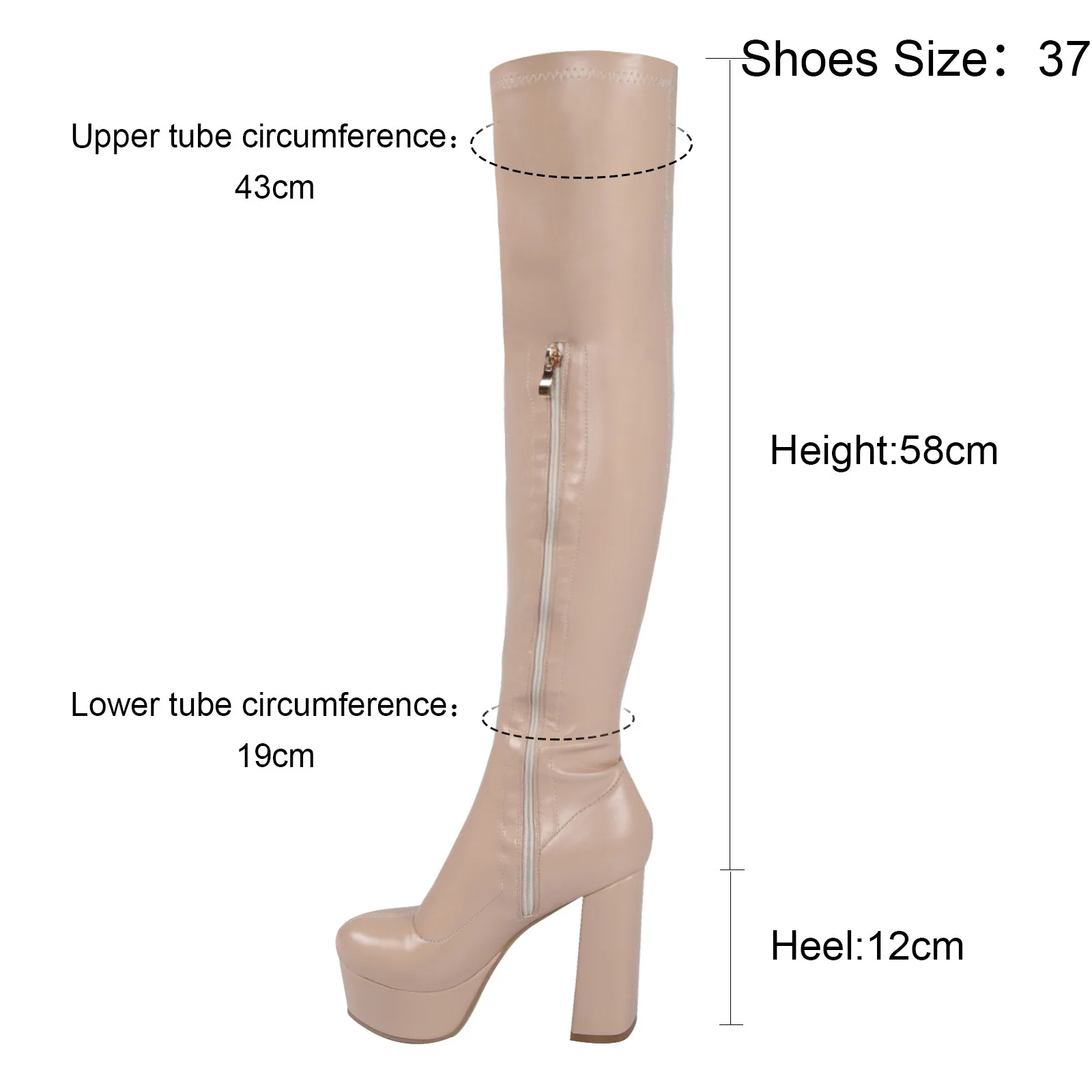 Sexy Thigh Boots Women Chunky Thick Heeled Elastic Over-the-knee Shoes Trendy Lady Leather Long Boots Black Platform High Heels