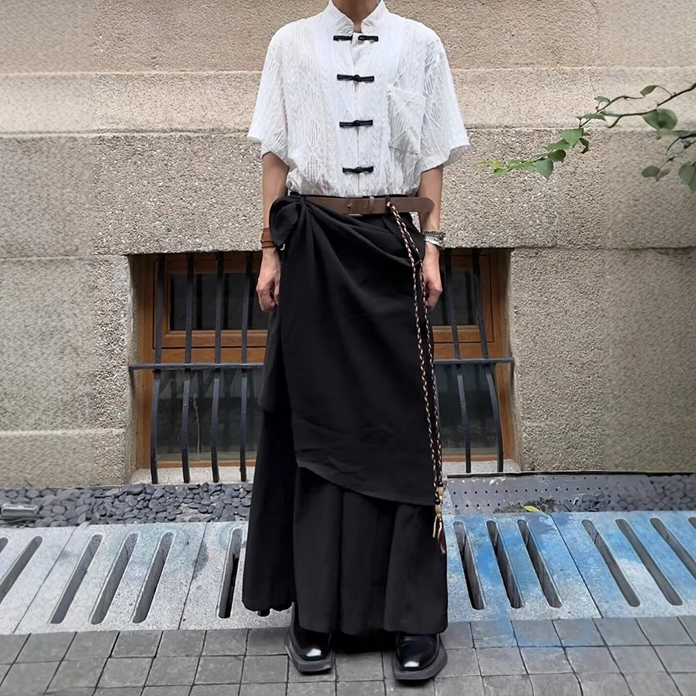 Y2k Deconstructed Patchwork Asymmetric Skirt Pants Genderless Fashion Dark Gothic Youth Niche Streetwear Outdoor City Boy Hakama