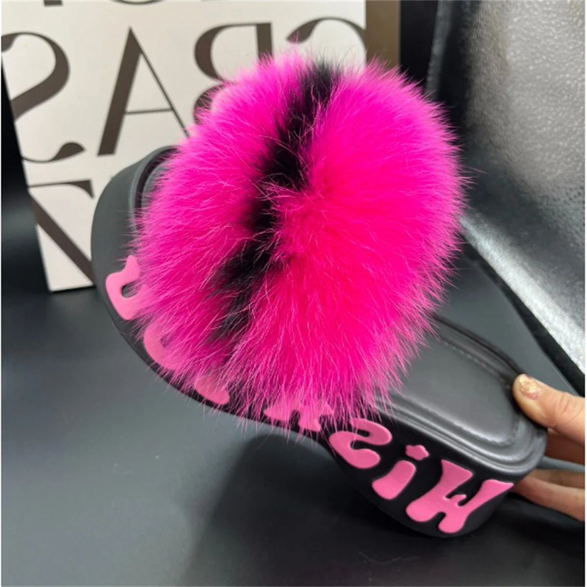 

Модные женские шлепанцы на платформе, летние дизайнерские туфли из натурального меха лисы, разноцветные, удобные сандалии для путешествий