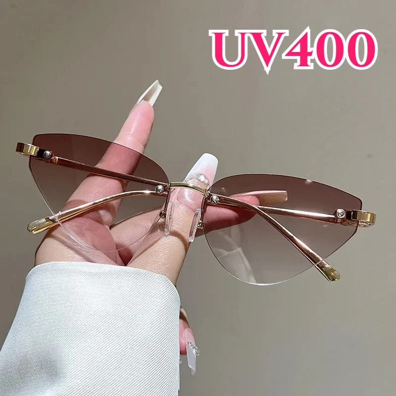 

2026 New Rimless Triangle Sunglasses UV400 Trendy Street Style Shades for Women Outdoor Travel UV-Protective Eyewear Unisex