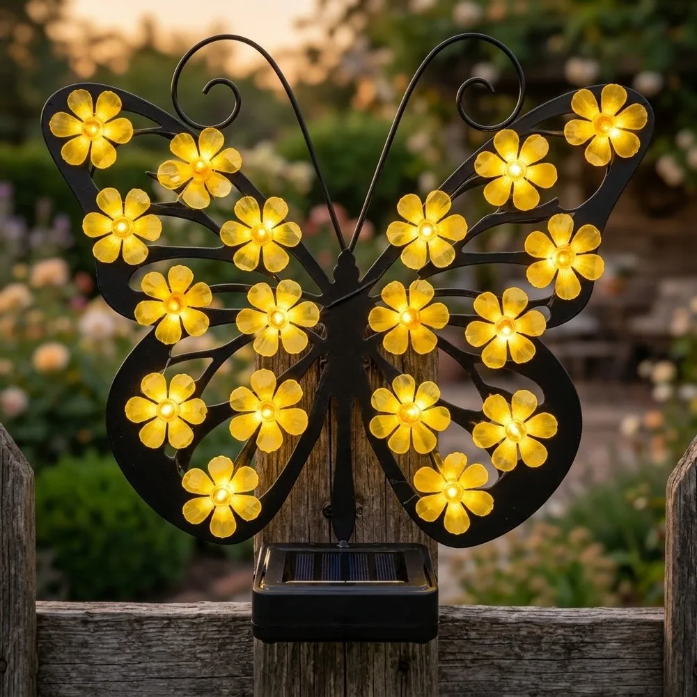 Patio Decoration Lamp Solar Lamp Metal Garden Ornament Winged Wall Decor Warm Visual Effect Metal And Solar Components