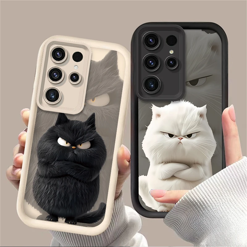 Cute Cool Black White Cat Case for Samsung Galaxy S25 S24 S23 Ultra S22 S21 Plus FE 5G A54 A34 A14 A73 A53 A33 5G Silicone Cover