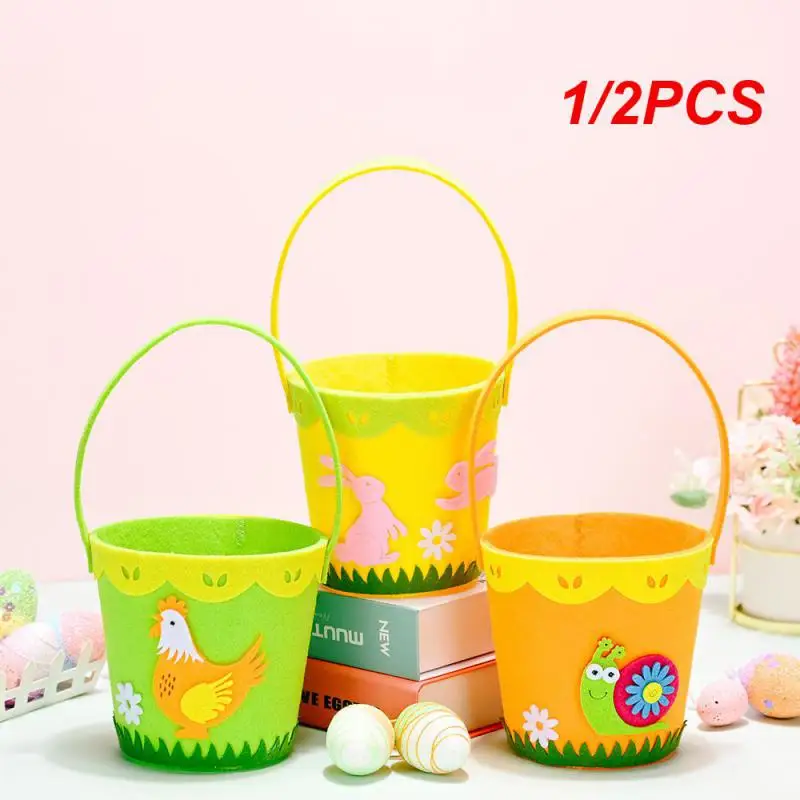 1/2PCS Easter Barrel Portable Phone Pouches Non-woven Easter Decorations Storage Organizer Round Shopper Bag