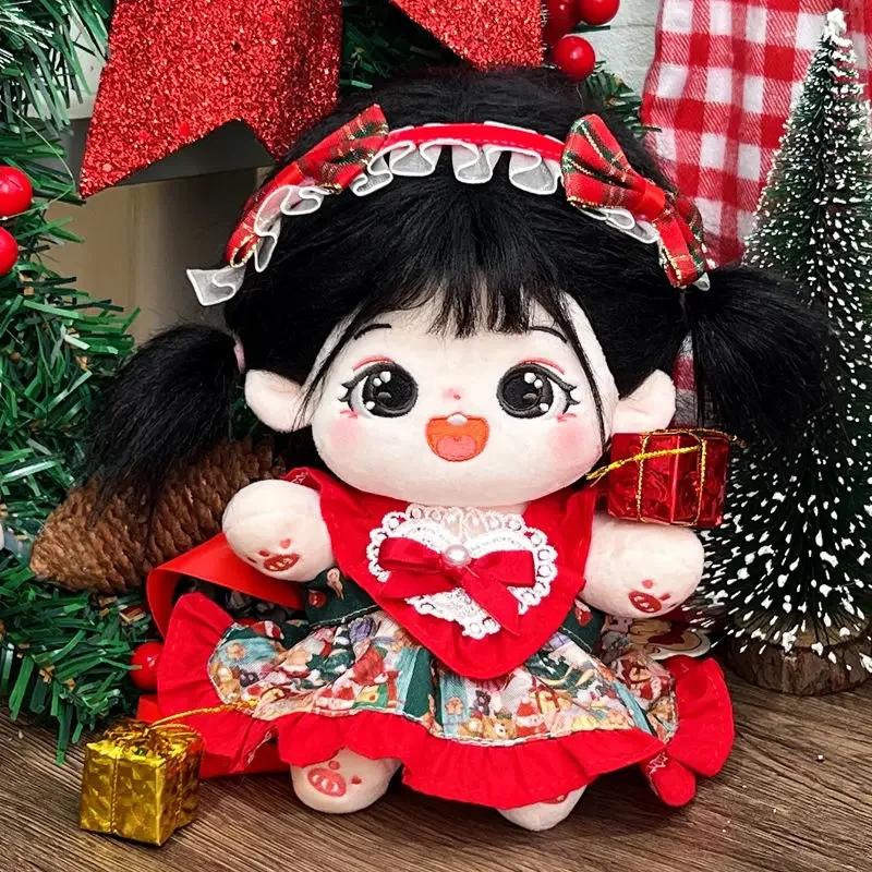 Red Christmas Sweet Girl Lolita Hairband Dress No Attribute Costume Suit 20cm Plush Doll Clothes Outfit Cosplay Xmas Gift