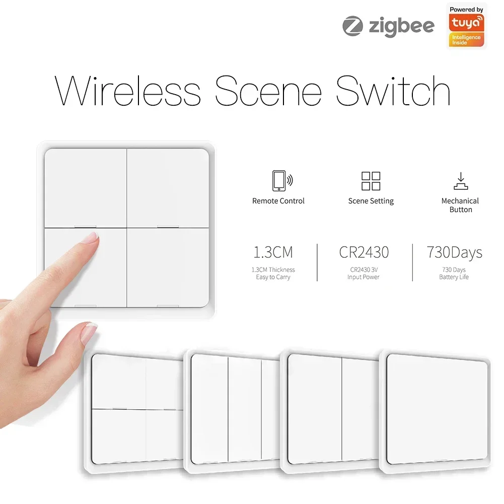 MOES-interruptor inalámbrico ZigBee de 4 entradas, controlador de botón pulsador de 12 escenas, escenario de automatización alimentado por batería para dispositivos Tuya