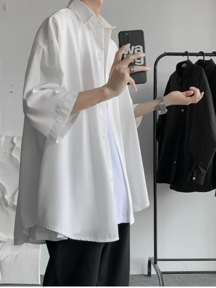 

Ice Silk Iron-Free Shirt Men's Short Sleeve Loose Fit Summer Thin Style Youthful Feeling Casual Top Male Outerwear