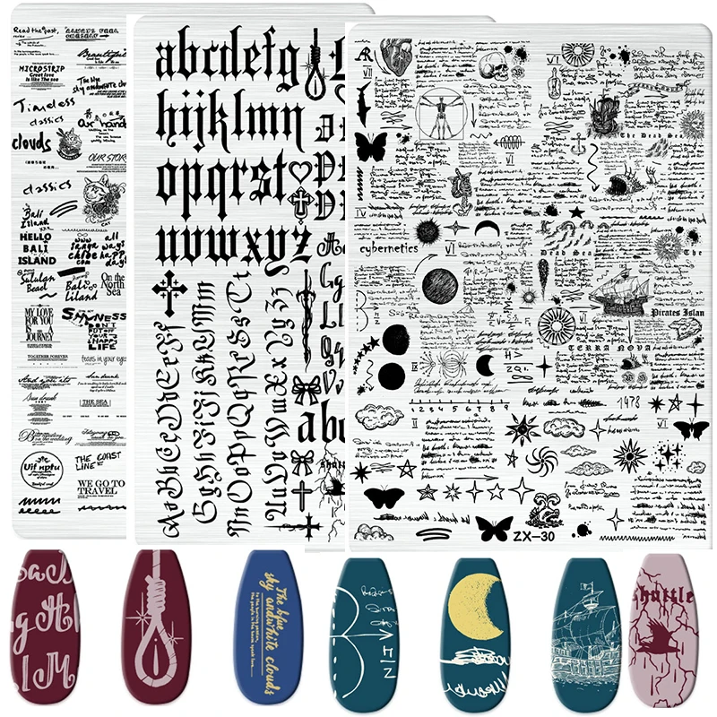 INS Nail Art English Letter Star Lace Printed Transfer Stamp Silicone Steel Plate DIY Manicure Tools Lace Pattern Design