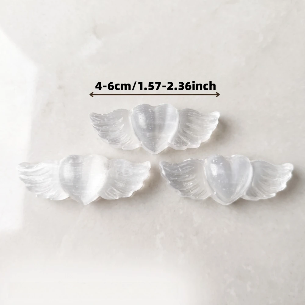 Natural Selenite Heart Angel Wings Carving Crystal Stone Figurine Gypsum Statue Home Decor Crystal Home Desktop Decoration