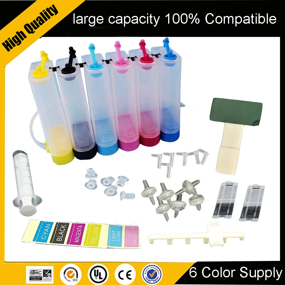 6 Color CISS Continuous Ink Supply System Universal Kit with Accessories Ink Tank for HP Canon Printers Drill Pumping Ink Folder